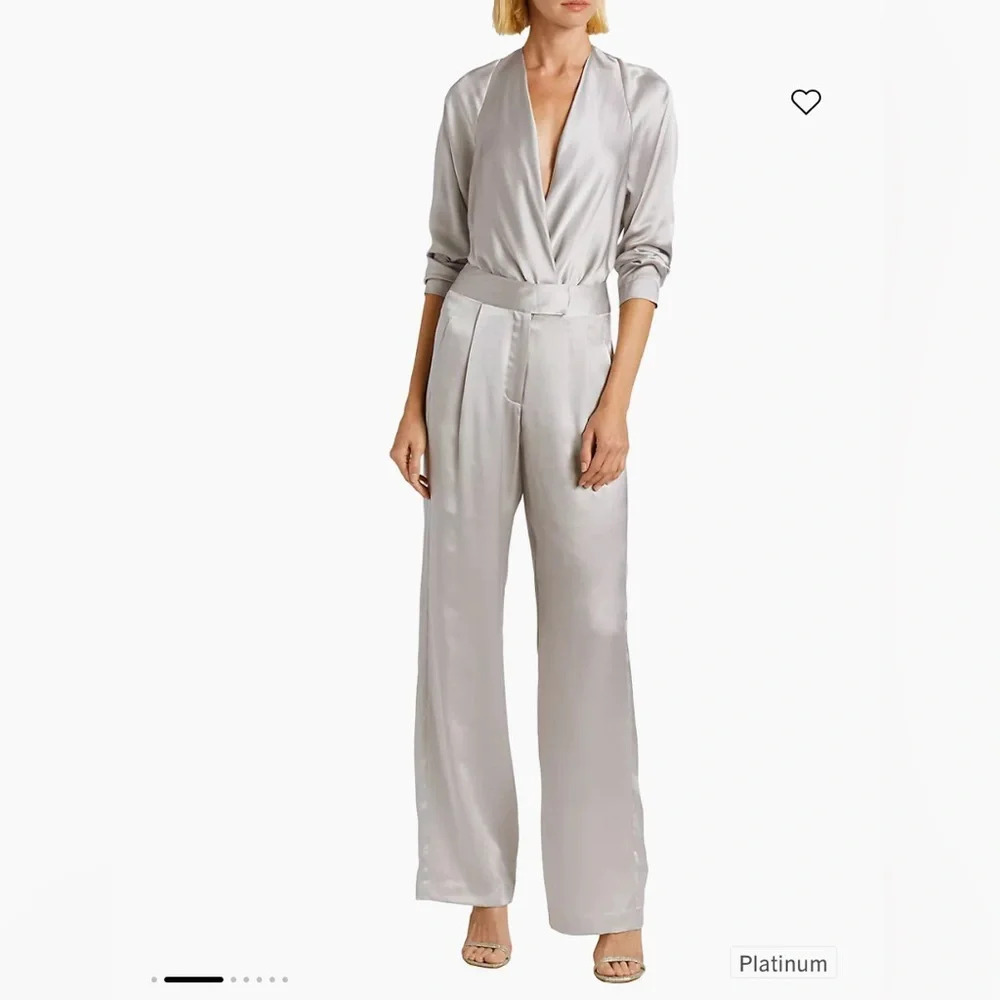 THE SEI Wide Leg Silk Trousers in Platinum